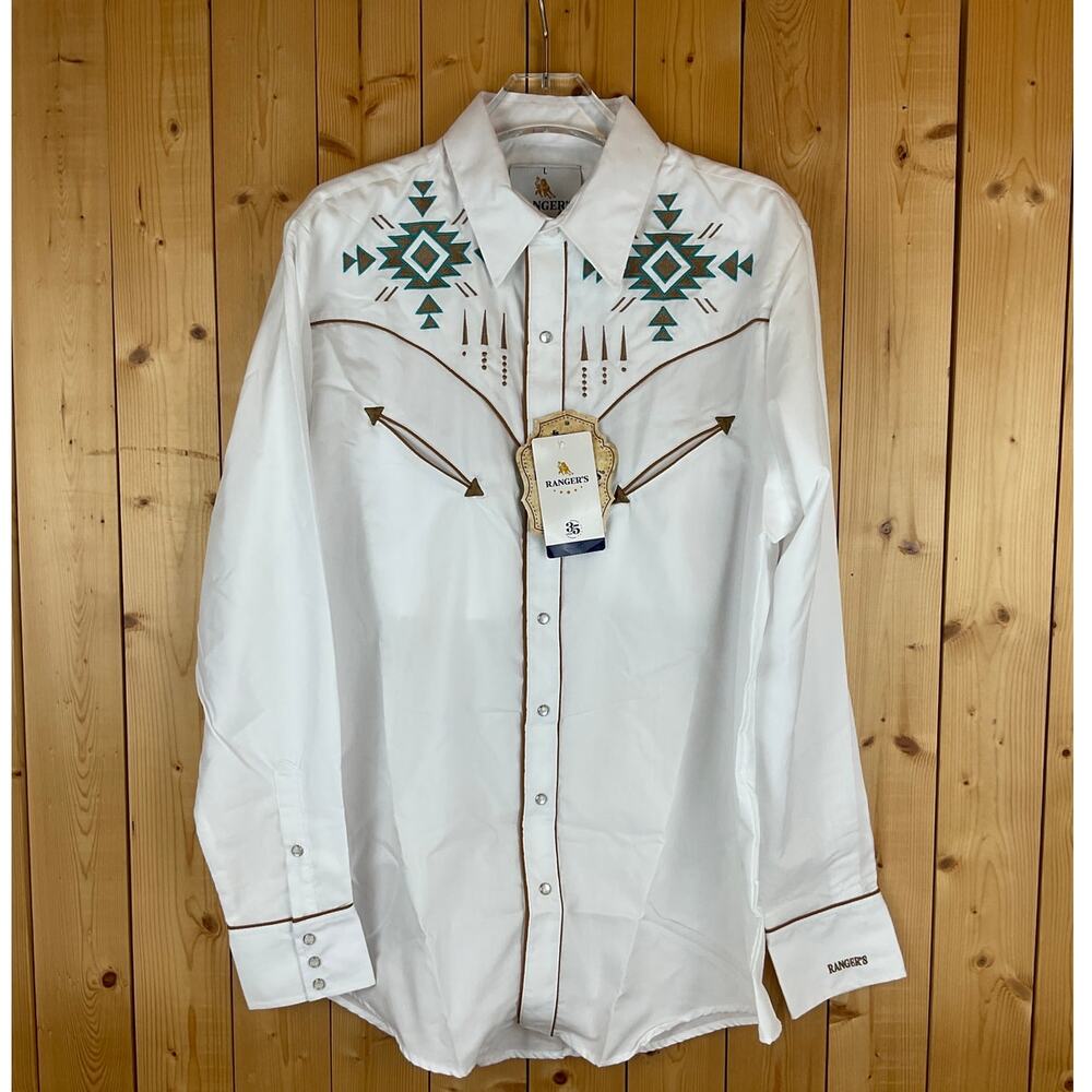 Ranger's Legend Rancher's Men Charro White Bordado Shirt, White - Size L